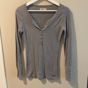 Hollister Grey Ribbed Henley